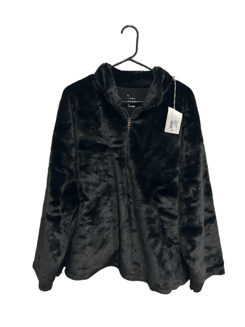 A New Day 2X Black Faux Fur Quarter Zip Sweatshirt Pullover Cozycore NWT